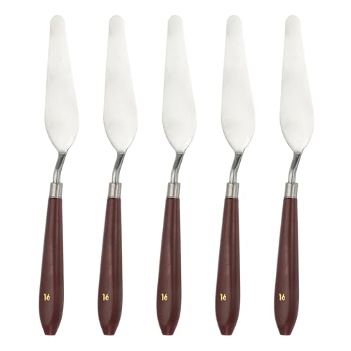 HARFINGTON 5pcs Palette Knife Painting Tool 3.74" x 1.06" Stainless Steel Art Spatula Pallet Knives Scrapers Tools with Plastic Handle for Acrylic Oil Canvas Mixing Spreading, Red/Silver - size: 3.74" x 1.06"