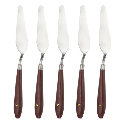 HARFINGTON 5pcs Palette Knife Painting Tool 3.74" x 1.06" Stainless Steel Art Spatula Pallet Knives Scrapers Tools with Plastic Handle for Acrylic Oil Canvas Mixing Spreading, Red/Silver - size: 3.74" x 1.06"