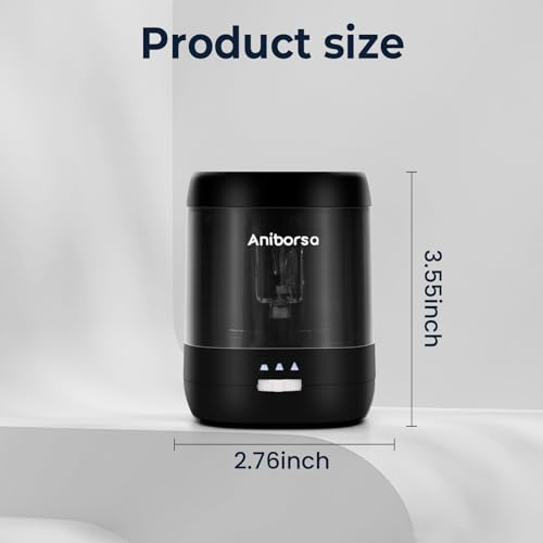 Electric Pencil Sharpener, USB & Battery Operated, Black | Adjustable Sharpness, Portable, for 6-8mm Pencils, Kids, Students, Classroom, School, Home, Office