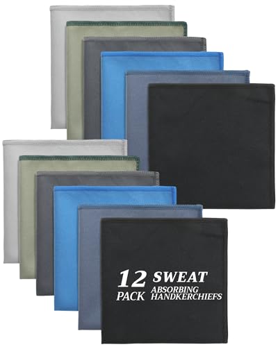 HunnmingRe 12 Pack Sweat Absorbing Handkerchiefs 10" x 10" Pocket-sized Sweat Towels Rags for Men & Women for Face Gym Sports - color: Dark