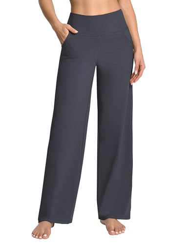 BUBBLELIME Women High Waist Wide Legs Yoga Pants Loose Sweatpants Pockets - color: 기본 와이드 레그_딥_그레이, size: M
