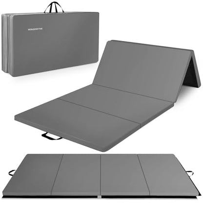 BalanceFrom 10x4 Feet 4-Panel Folding Gymnastics Mat – 2-Inch Thick Pad with Vinyl Surface and Carrying Handles for Tumbling, Yoga, Pilates, Home Workouts, and Martial Arts - color: Gray