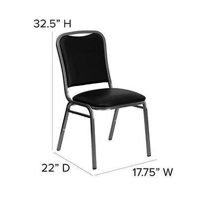 BizChair Stacking Banquet Chair in Black Vinyl - Silver Vein Frame