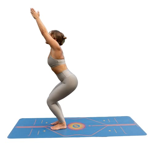 Liforme Printed Yoga Mat - Patented Alignment Design, Ultimate Grip - color: Radiant Sun - Blue