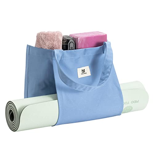 Moyaqi Canvas Tote Bag with Yoga Mat Carrier Pocket Carryall Shoulder Bag for Office, Workout, Pilates, Travel, Beach and Gym - color: Blue