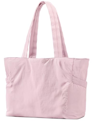 Tote Bag for Women,Puffer Travel Tote Bags with Zipper, Quilted Handbag with Compartments for Travel Work Sport, Pink - color: Pink