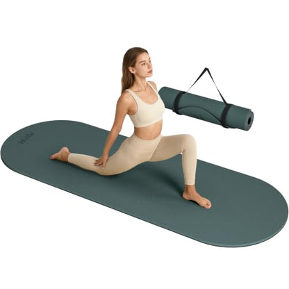 WeiLa Extra Thick Yoga Mat (10mm), Large TPE Workout Mat 74"x28" with Strap - color: Dark Green & Black