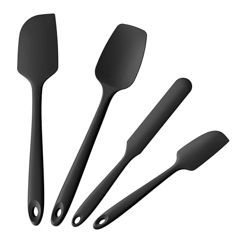 Doosu 600°F Heat Resistant Silicone Spatula Scrapers (Set of 4, Black) | Food Grade Kitchen Rubber Baking Cooking Tool Nonstick Utensil Set for Mixing, Scraping, Folding, Stirring, Serving - color: Black, size: Set of 4