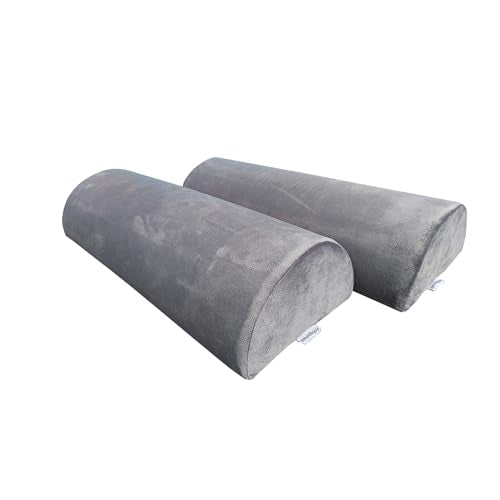 2 Pack Half Moon Bolster Pillow for Legs, Knees, Lower Back.Semi Roll Round Pillow for Ankle and Foot Comfort, Head Neck Spine Hip Pain Relief,Machine Washable Cover - color: Grey - 2 Pack