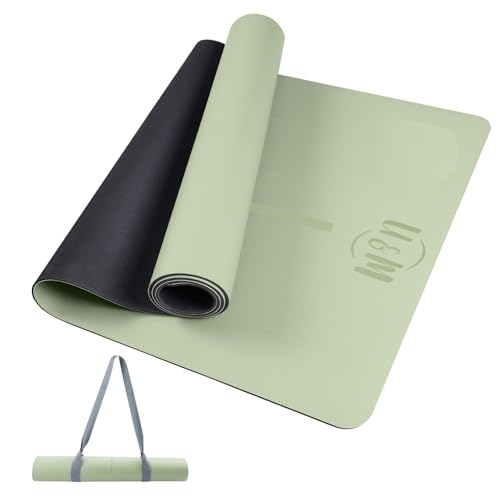 U&M Professional Non Slip PU Yoga Mat with Carrying Strap & Alignment Line, 72"x27" Extra Wide 0.2" Thick Exercise Mat for Home Gym | Sweatproof High Density | Anti-tear | Textured Surface | Natural Rubber Bottom Workout Mat for Women & Men Yoga Pilates F