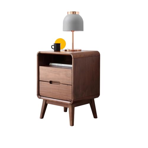 Solid Wood Nightstand, Walnut Night Stand with 2 Drawers and Open Storage, Mid Century Modern Nightstands for Small Space, Bedside Table for Bedroom, Dorm(23.23" H) - color: Walnut 2 Drawer, size: 1 PACK
