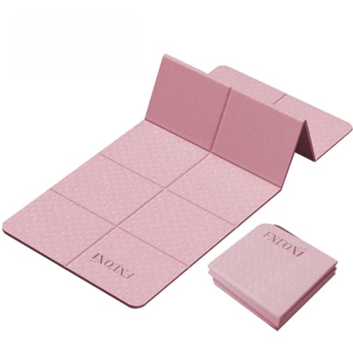 Foldable 8mm Thick Wide Yoga Mat Double-Sided Non Slip w/Carry Bag - color: pink