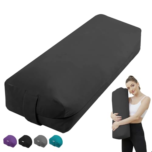Rectangular Yoga Bolster Pillow for Restorative Yoga | Meditation Cushion for Yoga Practice, Yoga Cushion Foam Wedges, Prenatal support, Chest opening, Leg elevation - color: Black
