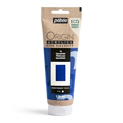 PEBEO Origin Acrylics 120ml Matte Acrylic Paint, Primary Cyan | Mixing-primary blue acrylic paint - matte, high viscosity, intense lightfast color, builds a full gamut, 100% recycled binder - color: Primary Cyan