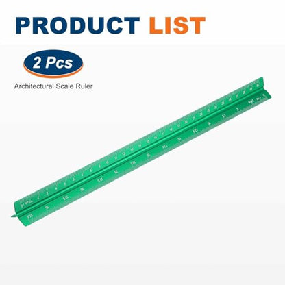 HARFINGTON 2 Pcs Architectural Scale Ruler, 12 Inch Metric Aluminum Alloy Architect Triangular Small Scale Laser-Etched Blueprint Drafting Ruler for Architects Engineers, Green - color: Green, size: 12 Inch