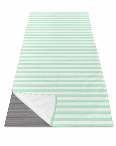Green White Stripe Yoga Towel for Hot Yoga Non Slip, Modern Minimalist Geometric Striped Yoga Mat Towel Absorbent Yoga Sweat Towels Microfiber Hot Yoga Blanket for Bikram Pilates Fitness 26"x74" - color: Auqamarin, size: 26x74in