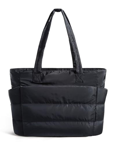 BAGSMART Puffy Tote Bag for Women, Lightweight Work Tote Handbag - color: Black, size: Small