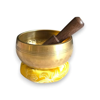 3 Inch Hand-Hammered Singing Bowl Gift Set - Includes Mallet, Cushion & Gift Box - Tibetan Singing Bowl for Mindfulness, Yoga, Spring Renewal & Relaxation- Made in Nepal - size: 3 inch