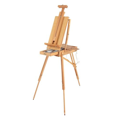 Grand Luxe Half Box French Easel - Premium Oiled Beechwood Painting Kit with Wooden Easel Stand for Painting, Adjustable Height 44-71 Inches, Metal Lined Drawer, Leather Handle, Brass Hardware - size: Half Box
