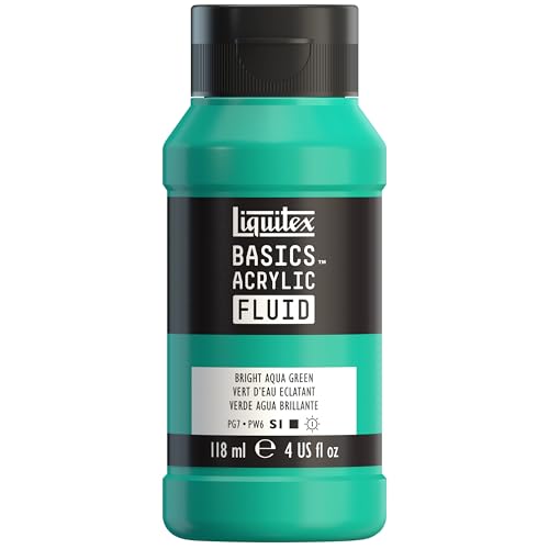 Liquitex BASICS Acrylic Fluid Paint, 4-oz Bottle, Bright Aqua Green | Super Versatile, Fine Art Pigments; Fluid Consistency, Vibrant satin colors, Permanent, Lightfast, Water-Resistant Finish - color: Bright Aqua Green, style: 118ml (4-oz)
