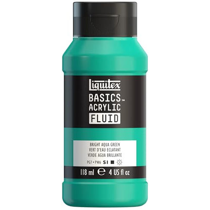 Liquitex BASICS Acrylic Fluid Paint, 4-oz Bottle, Bright Aqua Green | Super Versatile, Fine Art Pigments; Fluid Consistency, Vibrant satin colors, Permanent, Lightfast, Water-Resistant Finish - color: Bright Aqua Green, style: 118ml (4-oz)