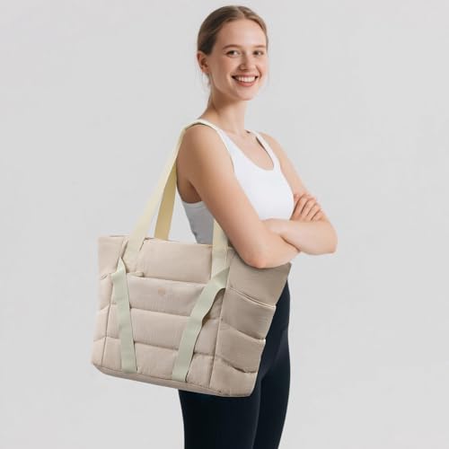 Axcone Women's Yoga Tote Bag with Luggage Sleeve & Mat Straps - Gym Work Bag for Office, Commute, Sports,Travel - color: White