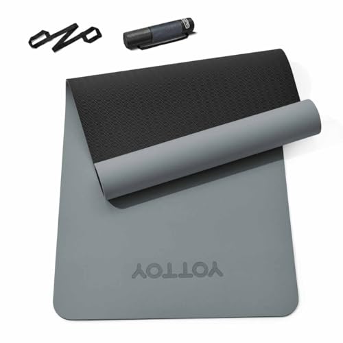 Yoga Mat,Non-Slip TPE Exercise Mat(1/4 Inch) for Pilates, Fitness & Barefoot Workouts, Home Gym Studio with Strap & Bag - color: Grey, size: 24 x 0.24 Inches