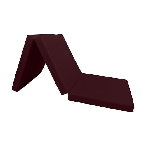 D&D Futon Furniture Trifold Foam Beds, Floor Tri-Fold Bed, Foldable Shikibuton Mattress Cushion Topper Mat for Space Saving Sleepover 3x27x75 in, Burgundy