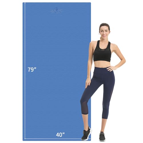 Hatha Yoga Extra Long TPE Yoga Mat 79" x 40" x 1/2" Thick Non-slip Exercise Mat for Home Gym Use, Yoga, Pilates, Fitness & Workouts - color: Blue