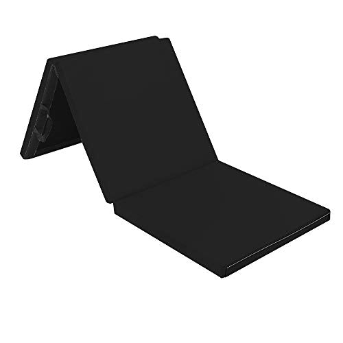 Bonnlo Folding Exercise Aerobics Mat, 6ft x 2ft x 2in PU Leather Mats with Carrying Handles with Hook & Loop Fastener for MMA, Stretching, Cheerleading Martial Arts,Gymnastic - color: Black