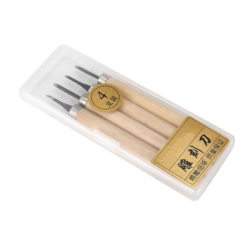 GBSCLOVER 4Pcs Carving Tools Printmaking, Metal Wood Carve Smoothing Tool, Different Shape and Size Rubber Stamp Pattern Carving Tools with Plastic Box for DIY Art Craft Carpentry
