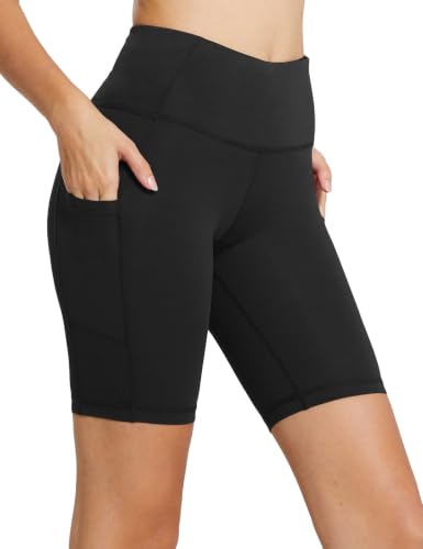 baleaf Women's High Waist Biker Shorts with 3 Pockets - color: Black-classic, size: Large