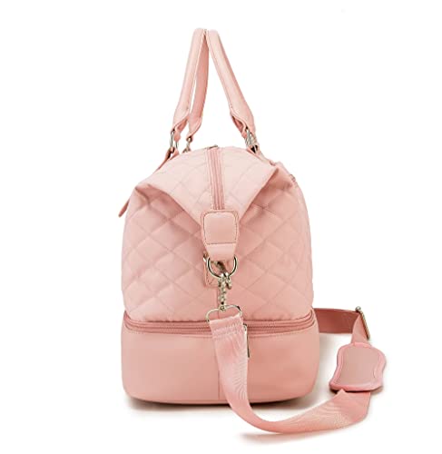Kinmac Women's Travel Duffel Bag,Sports Gym Yoga Duffel Bag Weekender Overnight Totes Bag (Pink Embroider) - color: Pink Embroider