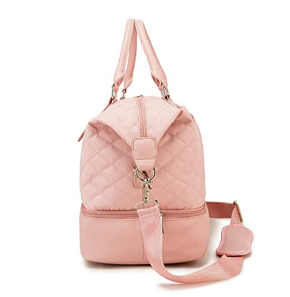 Kinmac Women's Travel Duffel Bag,Sports Gym Yoga Duffel Bag Weekender Overnight Totes Bag (Pink Embroider) - color: Pink Embroider