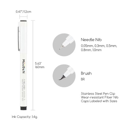 MEEDEN Micro Fineliner Drawing Pens: 6 Sizes, 0.05-1mm, Black Archival Ink | Waterproof ink for technical drawing, sketching, outlining, illustration, manga, and journaling - style: Multi-size (6 PCS)