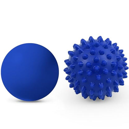 Physical Massage Therapy Ball Set: Lacrosse & Spiky Ball Set for Stress Relief, Muscle Therapy, Myofascial Release, Portable Pain Relief Tool for Gym Office Home Use (Blue-Blue) - color: Blue-blue
