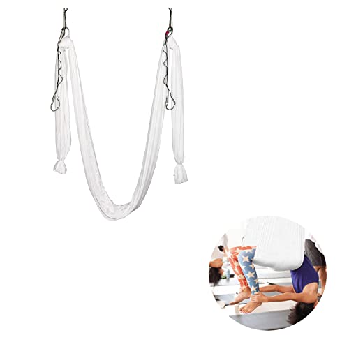 HECASA Aerial Silks Yoga Swing Set, Aerial Yoga Hammock w/Daisy Chain for Home, Inversion Exercises, Strength Training and Starter Kit - color: White, size: 6.5 Yards