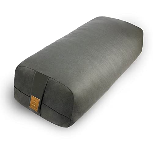 Yoga Bolster Pillow 26x10.5x5.5in Rectangular Meditation Cushion for Massage and Back Support, Breathable Cotton Fill, Zippered Organic Cotton Cover, Easy-Carry Handle, Machine Washable (Dark Grey) - color: Dark Grey