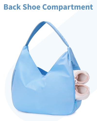 Ceneda Large Gym Bag for Women with Hidden Yoga Mat Holder & Shoe Compartment & Wet Pocket, Sports Duffle Bag for Travel - color: Light Blue