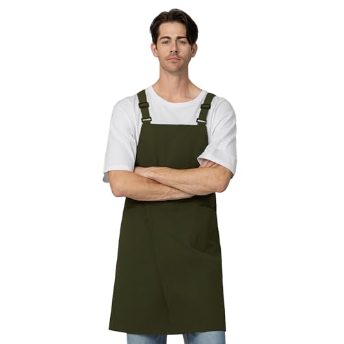 Unisex Waterproof Apron Restaurant Cooking Cafè Flower Shop Baking Kitchen Length Adjustable - color: Khaki
