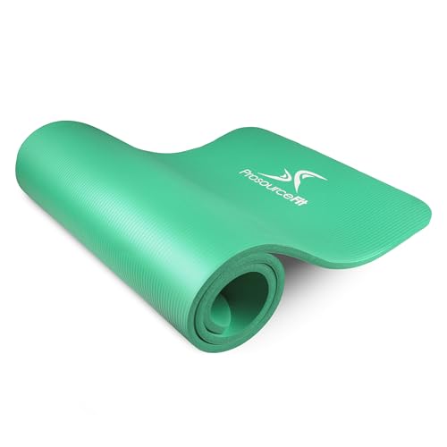 ProsourceFit Extra Thick Yoga and Pilates Mat 1/2” (13mm) or 1" (25mm), 71-inch Long High Density Exercise Mat with Comfort Foam and Carrying Strap - color: Green, size: 1/2"