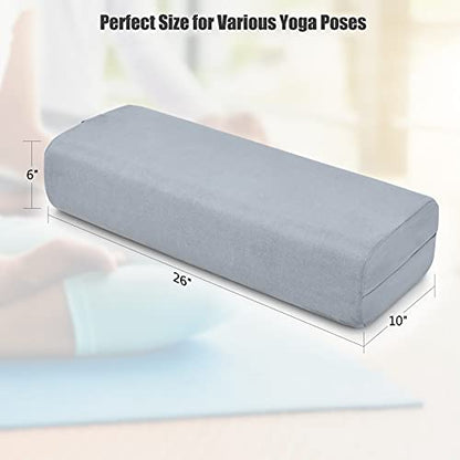 Giantex Yoga Bolster Pillow, with Carry Handle, Removable Machine Washable Soft Suede Pillowcase, Meditation Rectangular Yoga Pillow Perfect for Restorative Yoga - color: Grey