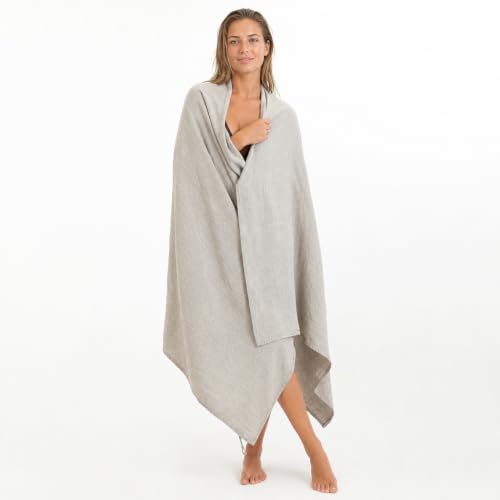 Pure 100% Linen Bath Towel - 30x55-inch Lightweight Travel Towel Flat Weave - color: Light Gray, size: Bath Towel