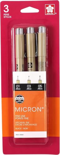 SAKURA 30061 3-Piece Pigma Micron Blister Card Ink Pen Set, Black (Pack of 5) - size: 3 Count (Pack of 5)
