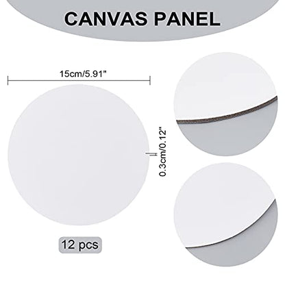 NBEADS 12 Pcs Round Painting Canvas Panels, 5.9x5.9inch Blank Canvas Drawing Boards for Oil & Acrylic Painting Students Artist Hobby Painters and Beginners, 5.9inch in Diameter - size: L.W: 5.9"×5.9"/Thi: 0.1"-Round