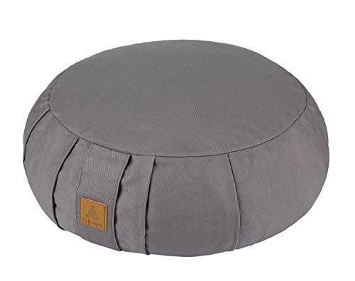 Round Zafu Meditation Cushion, D=15" H=5.5" Zabuton Meditation Pillow, Yoga Bolster/Pillow, Floor seat, Zippered Organic Cotton Cover, Natural Buckwheat, Kneeling Pillow - color: Grey
