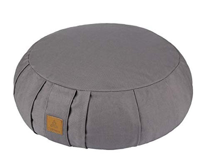 Round Zafu Meditation Cushion, D=15" H=5.5" Zabuton Meditation Pillow, Yoga Bolster/Pillow, Floor seat, Zippered Organic Cotton Cover, Natural Buckwheat, Kneeling Pillow - color: Grey