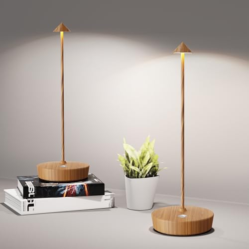 Cordless Table Lamps Rechargeable LED Table Light | 6000mAh Battery Operated Outdoor Up to 60H IP54 Waterproof Portable 3 Color Touch Dimmable for Patio Restaurant Dining Home Wooden - color: 2Pack Bamboo Wood