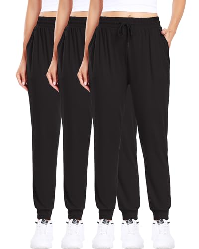 3Pack Joggers for women, Women sweatpants with pockets lounge casual pants - color: Black/Black/Black, size: Large-X-Large