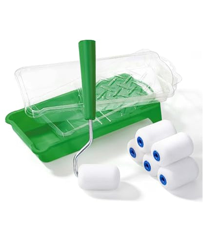 Bates- 2 Inch Foam Paint Roller Kit, 10 Pack, Small Paint Roller Kit, 1x Plastic Paint Tray, 2X Clear Disposable Tray Liners, 1x Roller Frame & 6X Mini Foam Covers for Painting Wall, Door, Cabinet - color: Green